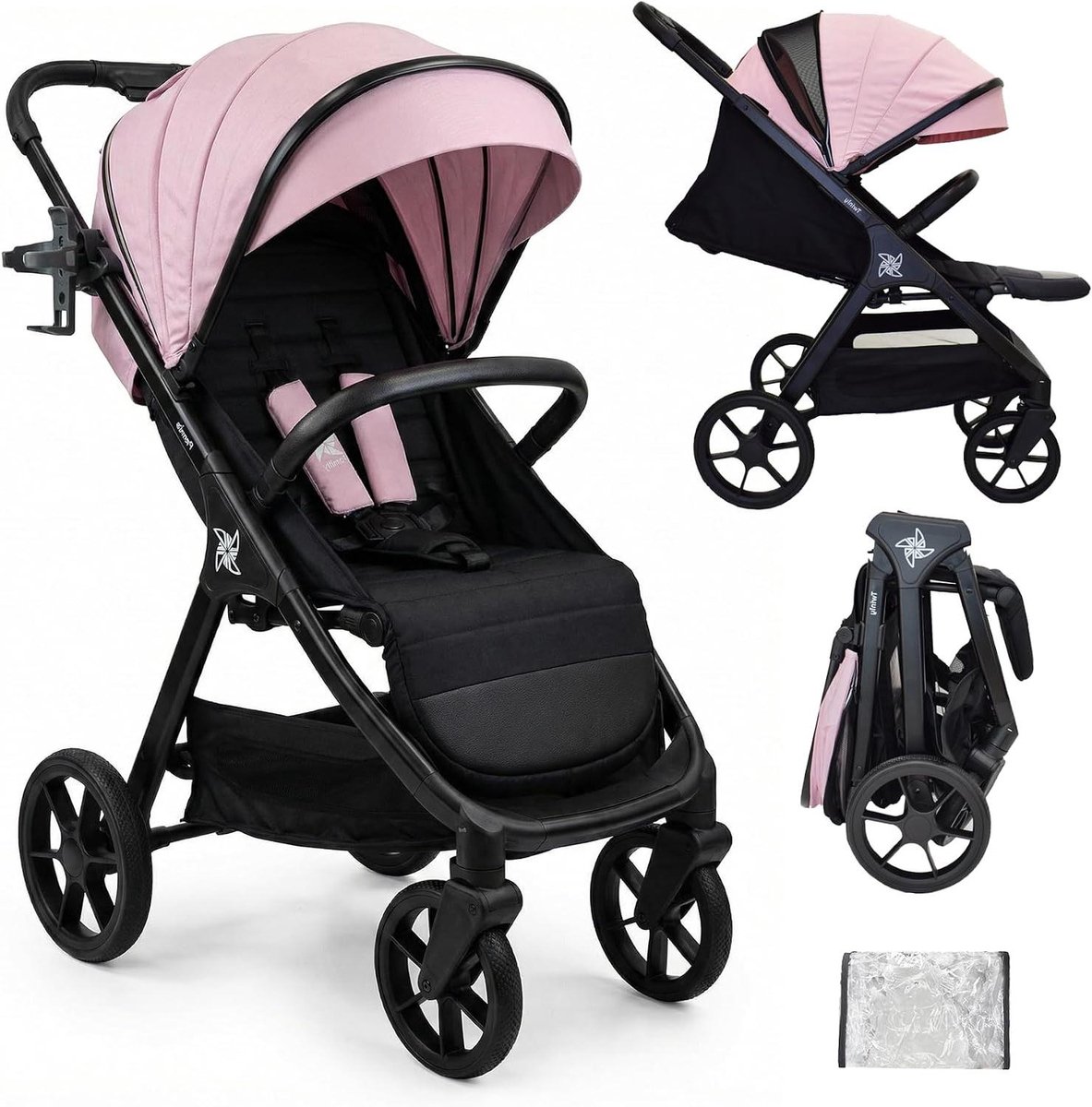 Kinderwagen - Buggy - Onderweg - Met één hand inklapbaar - Tot 22 kg - Roze