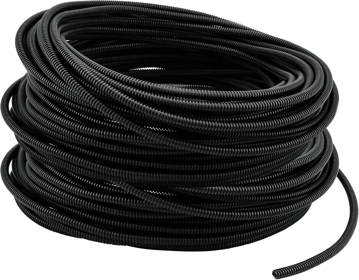 82Ft Golfvormige Draadbuis, 3/10 Inch Dikte, Flexibele Kabelbescherming en Slang, Zwart