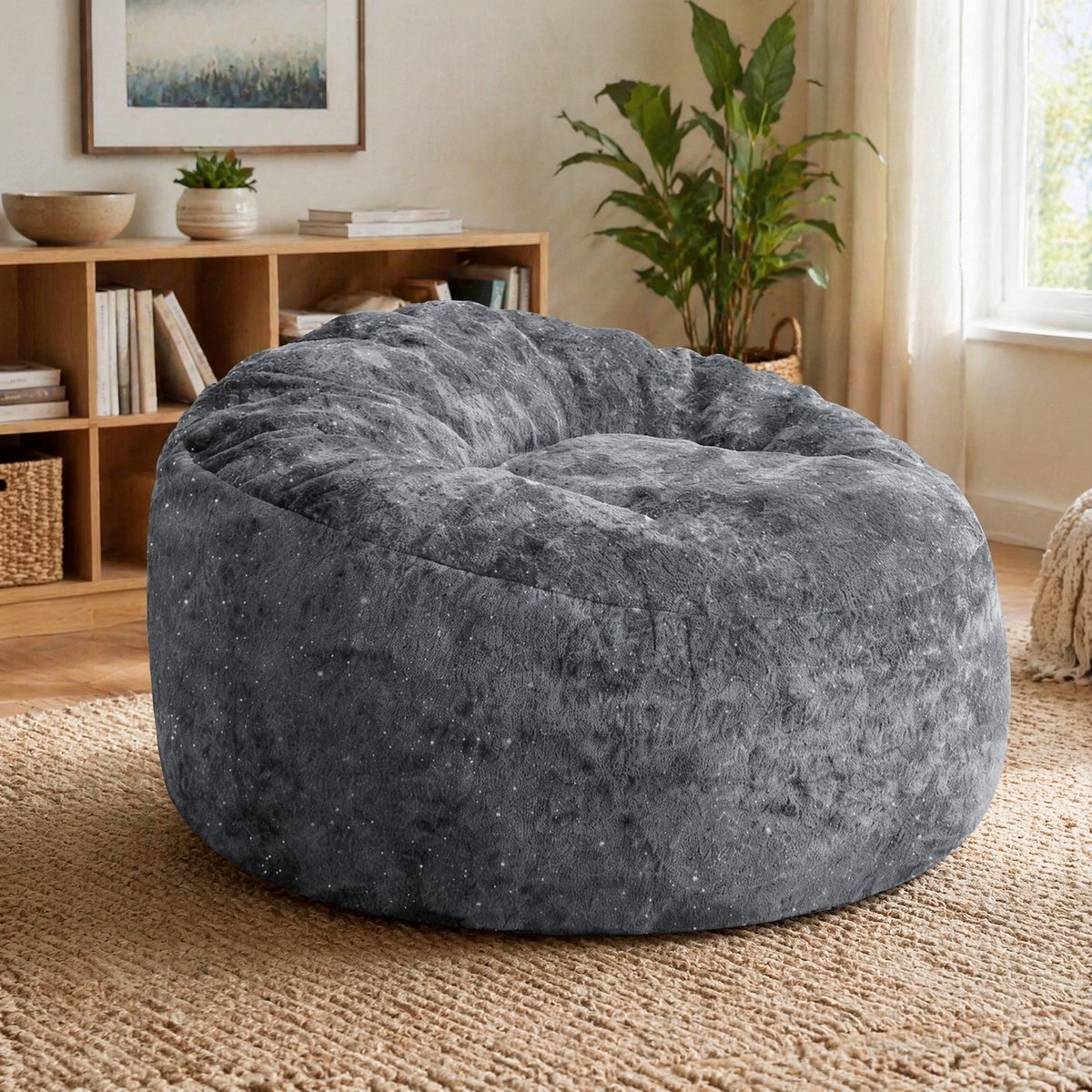 Wishdor Zitzak met hoge rug - Grijze loungestoel voor volwassenen - Diepe zitting voor ontspanning - Voor binnen - Fluweelzachte stof - 100 x 98 x 61 cm