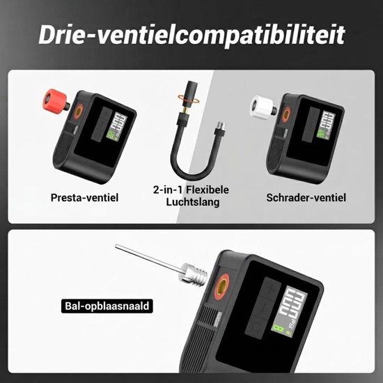 VALI® Mini Compressor - Elektrische Bandenpomp - Bandenpomp Compressor - Zwart - 7cm x 5cm x 3cm — afbeelding 5