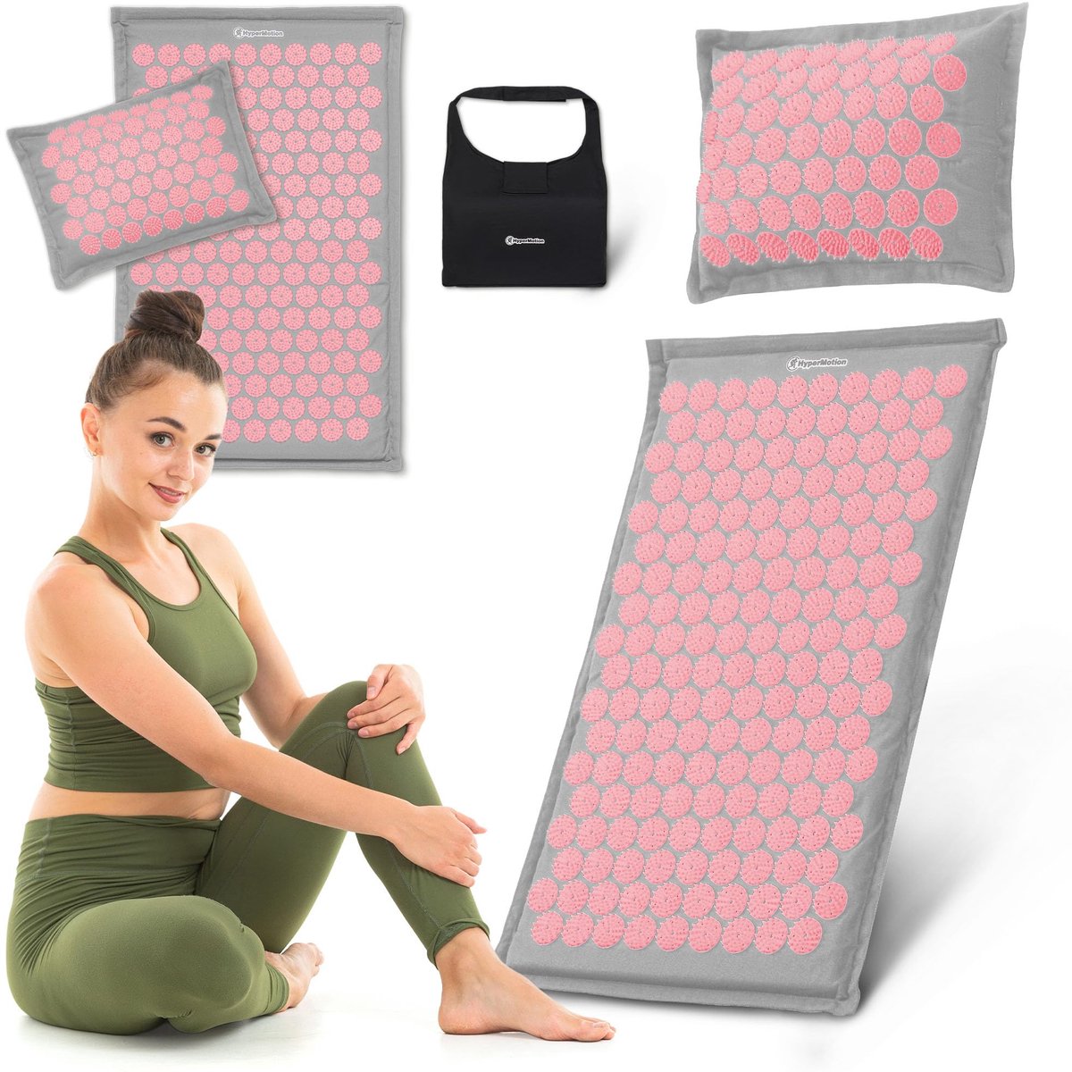 HyperMotion ECO acupressuurmat 68 cm met boekweitkussen en tas, linnen met kokosvezel, 7182 punten, ABS-stekels - ShopVlot
