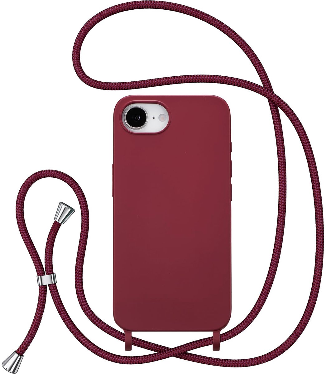Crossbody sleutelkoord hoesje voor iPhone 16e/17e (6,1 inch) - wijnrood - stijlvol ontwerp - handig in gebruik - ShopVlot