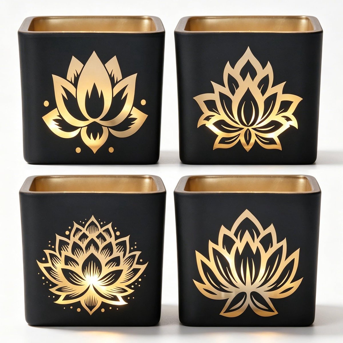 Theelicht kaarsenhouders set van 2 - zwart - lotus design - sfeervolle verlichting - ShopVlot