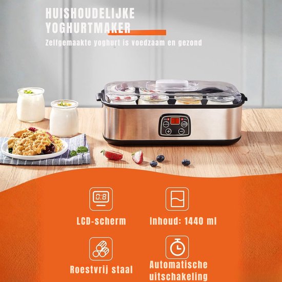 Lìon® Yoghurtmaker - 8 glazen/deksels - Suikervrije opties voor baby's, kinderen en parfait - Griekse yoghurtmachine - Grijs - 37cm x 18cm x 14cm van Lion — afbeelding 2