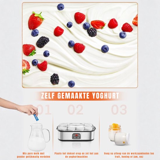 Lìon® Yoghurtmaker - 8 glazen/deksels - Suikervrije opties voor baby's, kinderen en parfait - Griekse yoghurtmachine - Grijs - 37cm x 18cm x 14cm van Lion — afbeelding 3