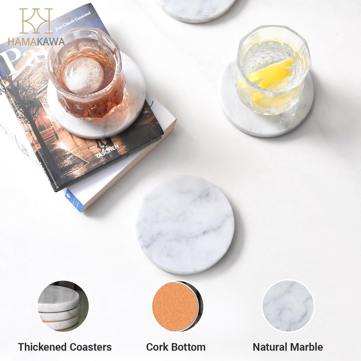 Onderzetters set van 4 - echte marmer - Carrara wit - trendy voor salontafel - ShopVlot