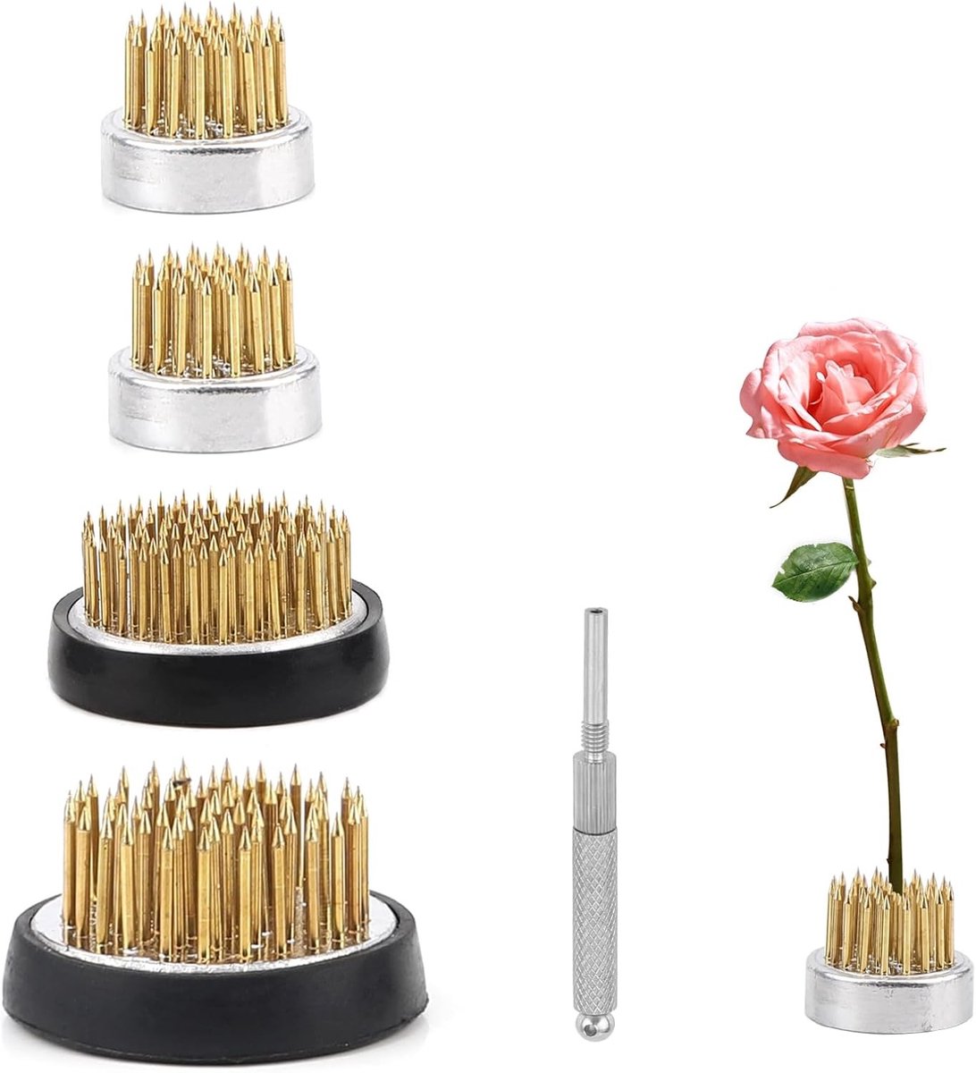 Flower Frog Set van 4 Stuks, Ronde Kenzan Bloemdecoratie, Ideaal voor Bloemschikken en Ikebana, Inclusief Brass Naald voor Bloemhouders