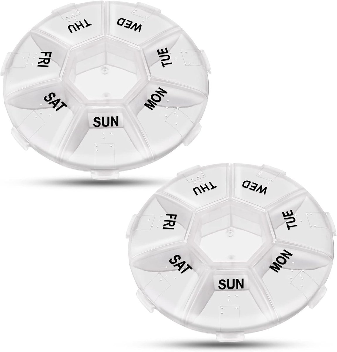 2 Stuks Persoonlijke Pillen Organizer met 7 Dagen Labels - Medicijn Dispenser met Individuele Compartimenten voor Dagelijkse Inname en Herinnering
