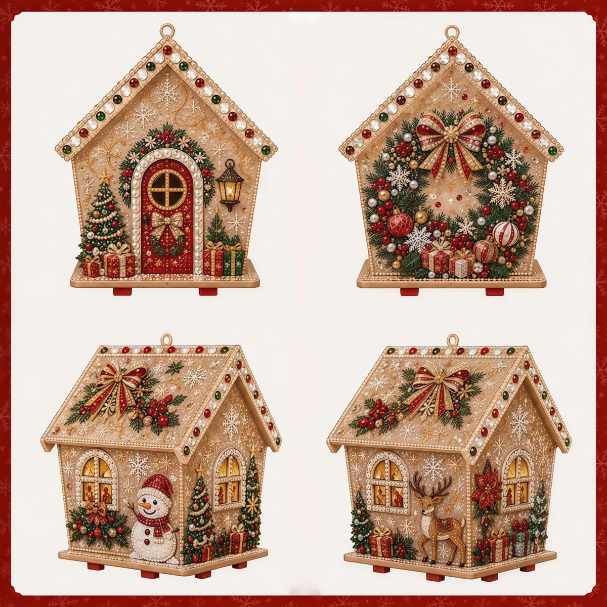 Casalora® Kerst Houten Huisje Parel Diamond Painting – DIY 3D Parel Kunstwerk – Creatieve Kerstdecoratie – Handgemaakte Wand- en Tafeldecoratie – Kerstkrans