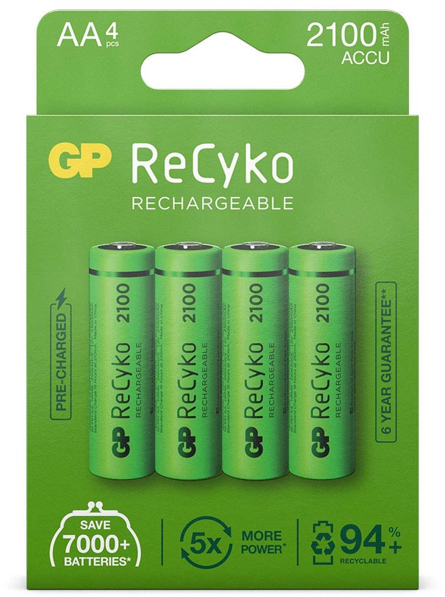 AA-batterijen 4 stuks - oplaadbaar - milieuvriendelijk - ideaal voor dagelijks gebruik - ShopVlot