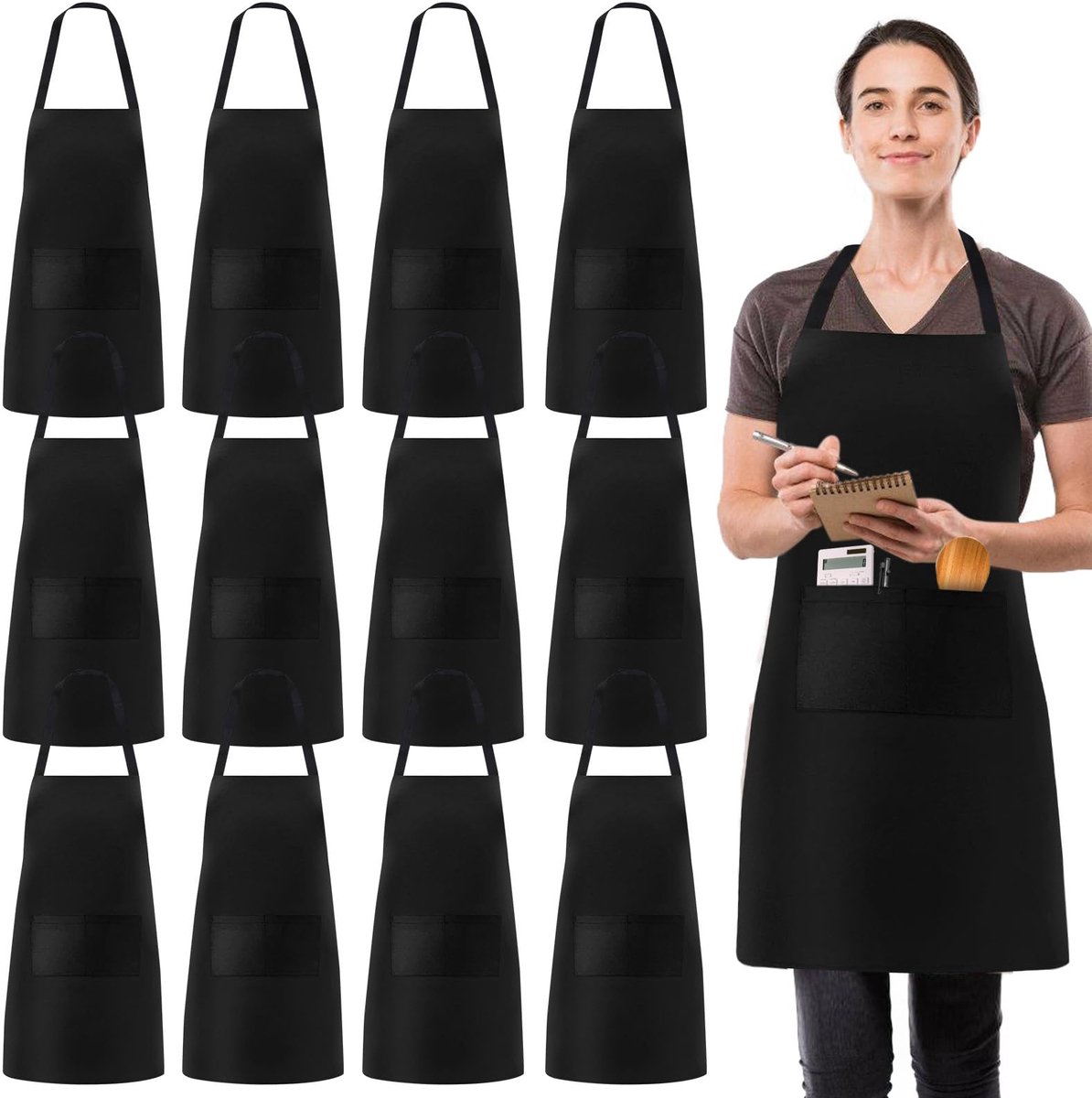 Kookschort verstelbaar - waterdicht zwart - uniseks met 2 zakken - ideaal voor keuken en restaurant - ShopVlot
