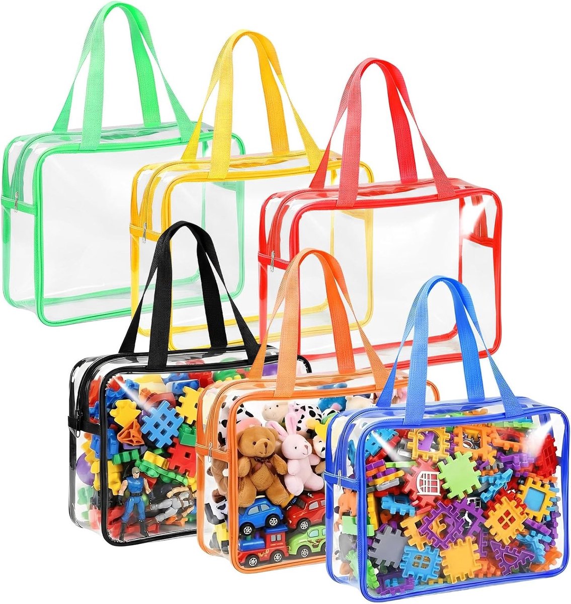 6 Stuks Opbergzakken voor Speelgoed, Organizer voor Kinderen, PVC Tas voor Boeken en Spellen (30 x 10 x 22 cm)