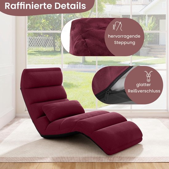 Relaxstoel inklapbaar - Vloerstoel ligstoel - Ontspannen lezen gamen - Verstelbare rug en steun - 175 x 55 cm - Rood — afbeelding 5