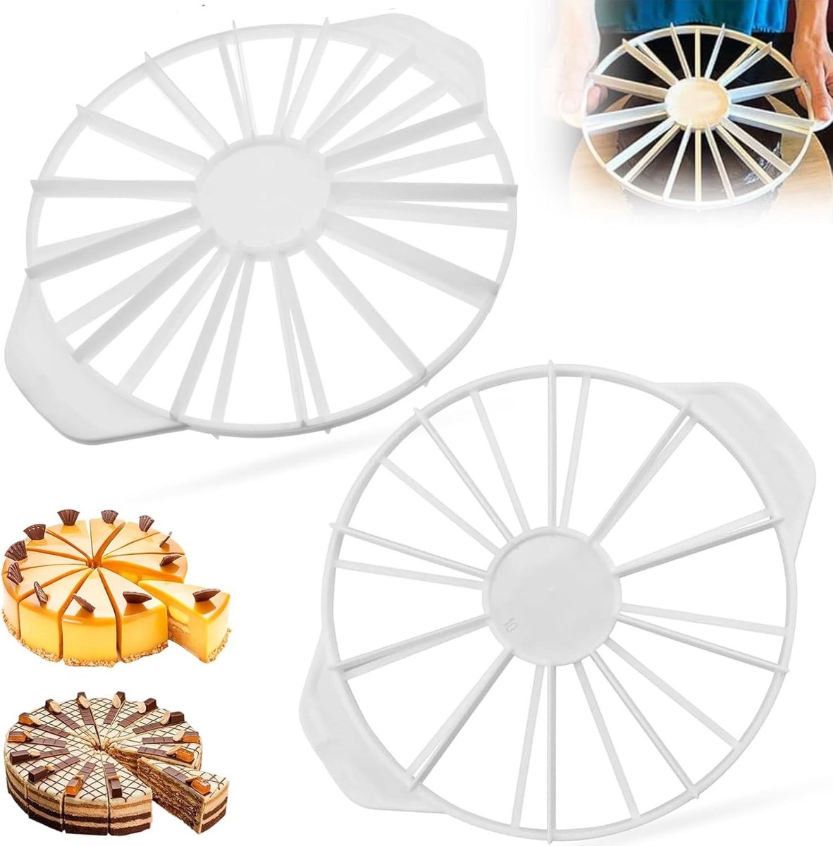 Verstelbare Taartverdeler, 2 Stuks Plastic Taartsnijder met Handvatten, Rond Snijgereedschap voor Taarten tot 16 Inch, Ideaal voor Feestjes en Gebakdecoratie