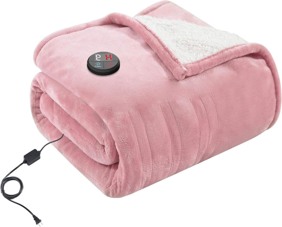 Elektrische warmtedeken - Verwarmde deken - Comfort verhogen - 10 warmtestanden - 130 x 180 cm - Roze