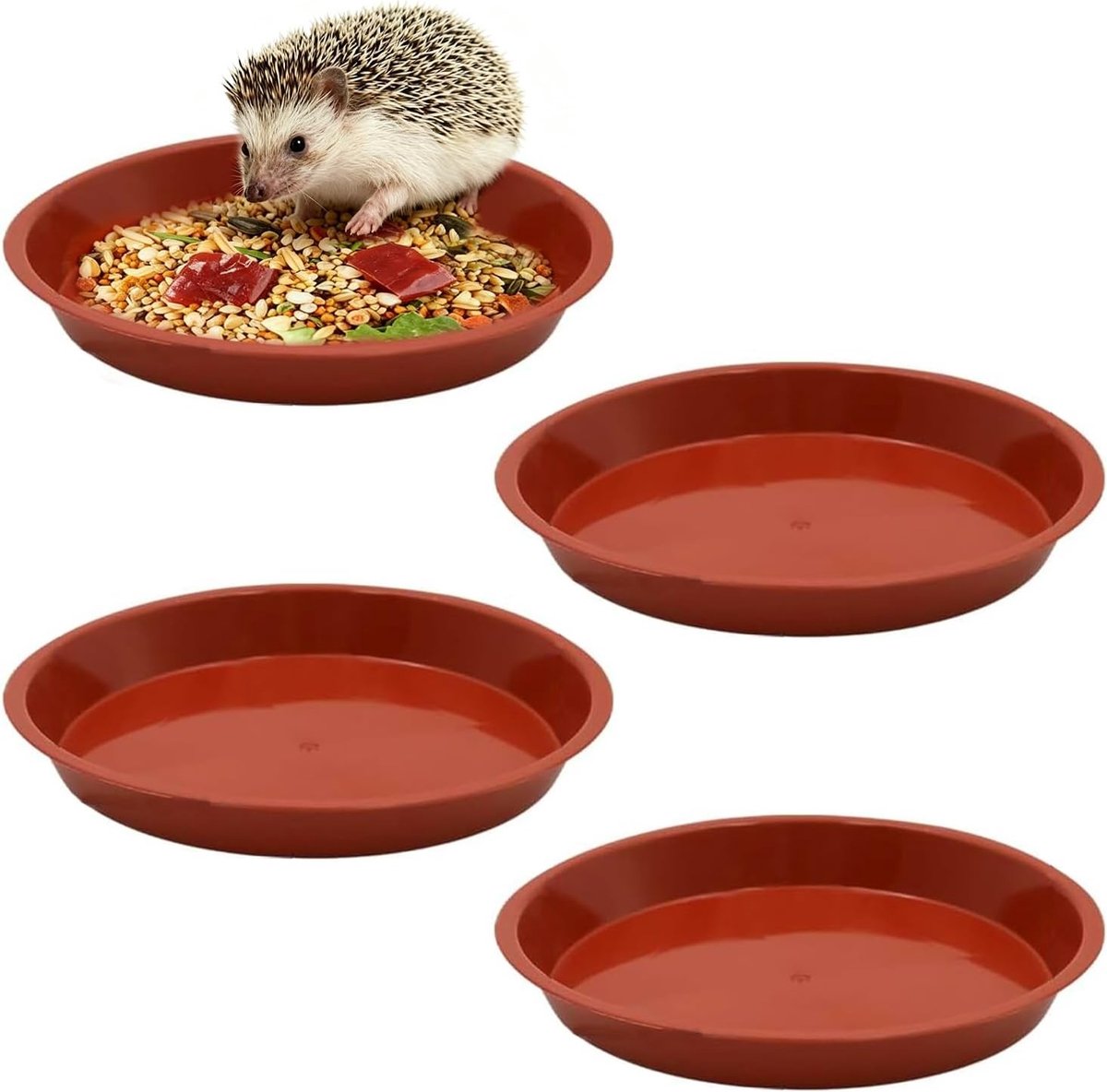 Set van 4 gemakkelijk te reinigen kommen voor kleine dieren, ideaal voor hamsters, konijnen en egels, met kantelbescherming, 16 x 16 x 2 cm