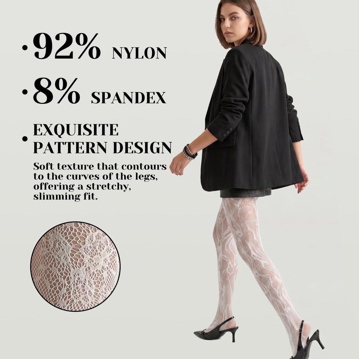 Elegante Visnet Panty voor Dames - 2 Paar Hoge Taille Kanten Panty's met Bloemenpatroon en Comfortabele Pasvorm