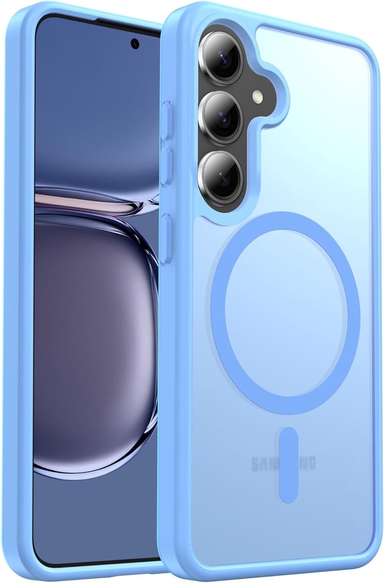 Dunne Matte Transparante Hoes met Militaire Kickstand voor Smartphone, Schokbestendig en Krassenbestendig, Lichtblauw