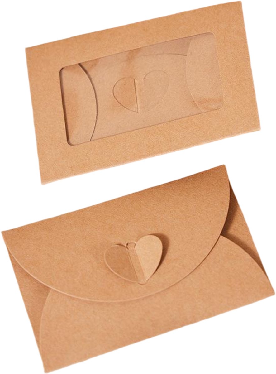 Envelope Set – 20-Piece Set – Heart-Shaped Envelopes – Heart-Shaped Flap – Thickened Material – Transparent Window Design – Suitable for Greeting Cards and Invitations – 10.5 x 7 cm