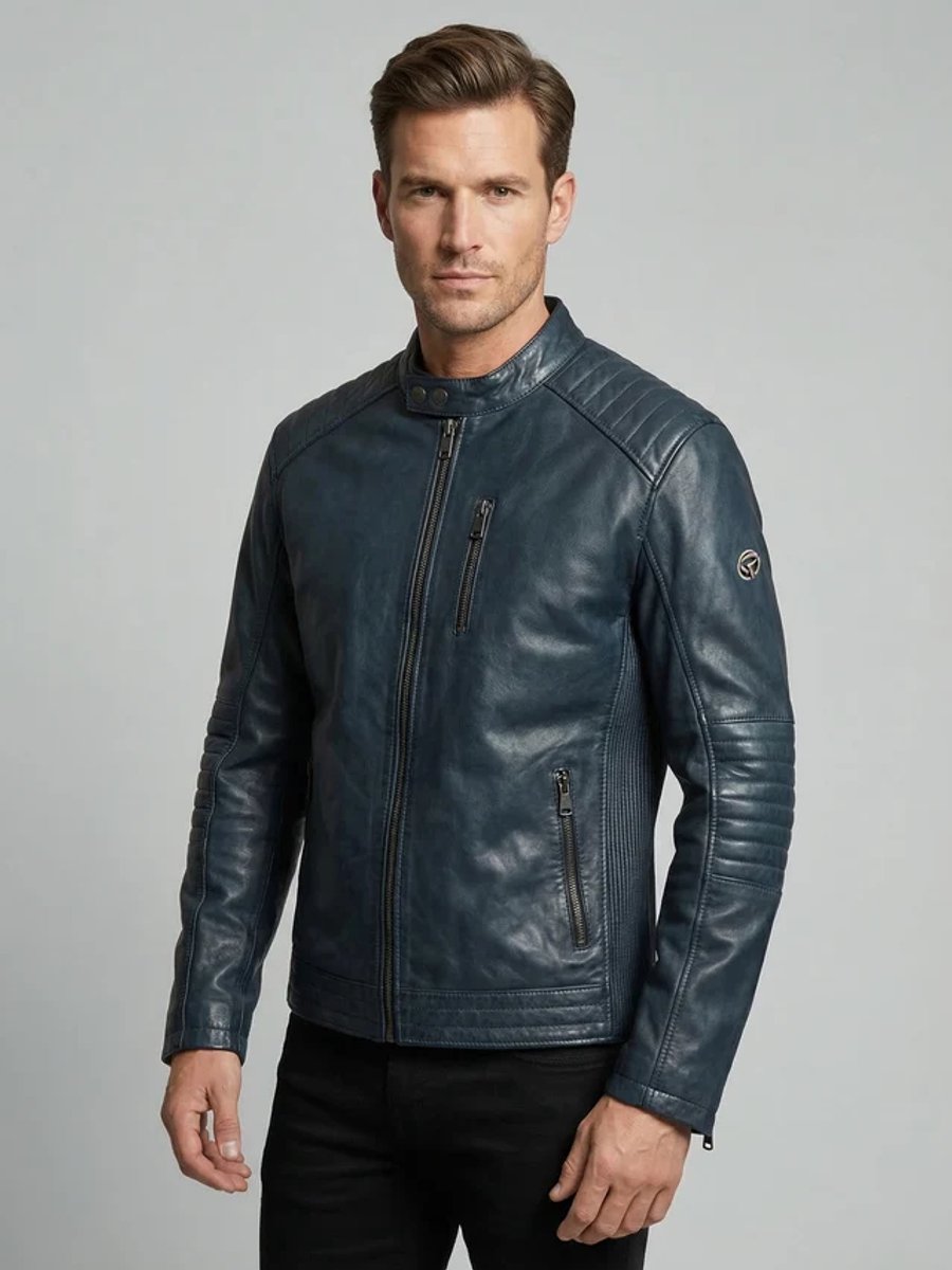 Donkerblauwe heren leren jas – Formula Stone – XXL