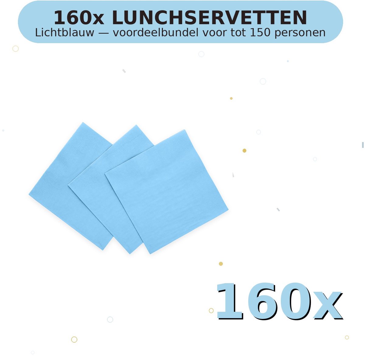 Lunch servetten 33x33cm FSC Lichtblauw - Voordeelverpakking 160 Stuks voor tot 150 Personen - Feestartikelen