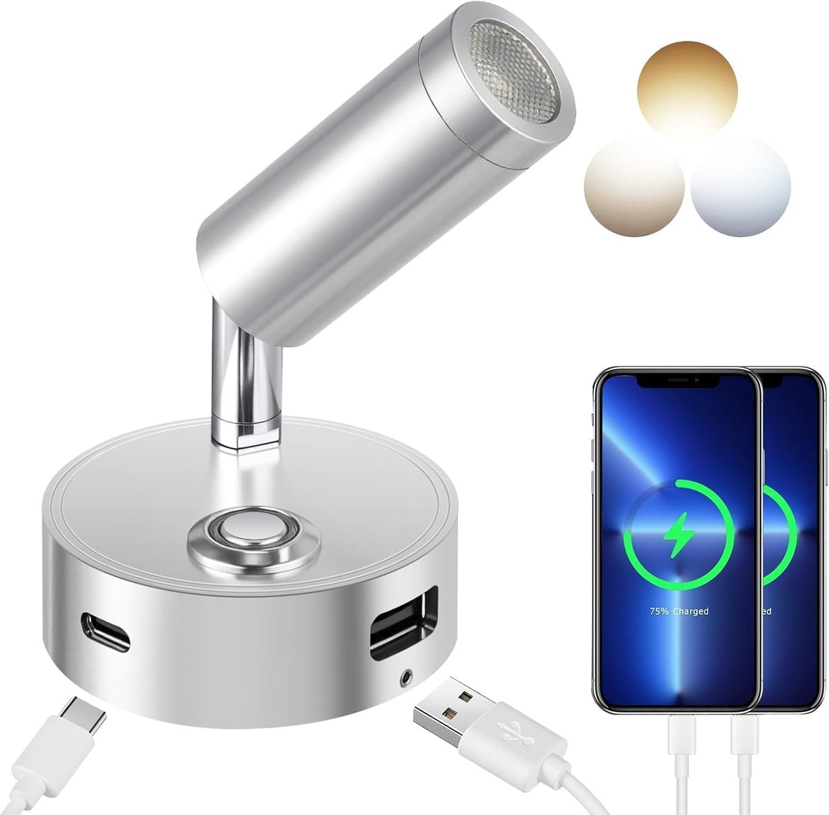ERWEY Led Reading Light 12V Camper Touch Dimmable 3 Color Temperature Modes with USB Charging Function A+C Connectors - ShopVlot