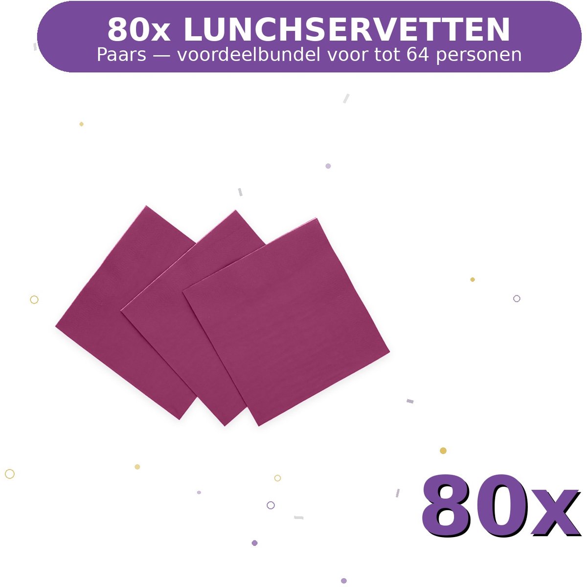 Lunch servetten 33x33cm FSC Paars - Voordeelverpakking 80 Stuks voor tot 64 Personen - Feestartikelen