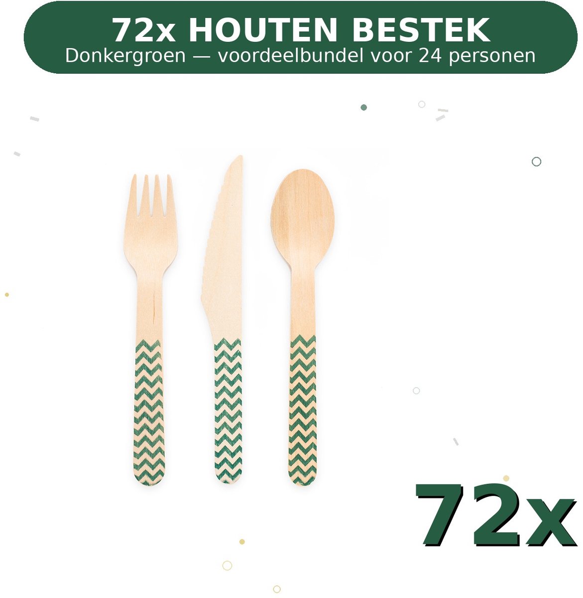 Houten bestek FSC Donkergroen - Voordeelverpakking 72 Stuks voor tot 24 Personen - Feestartikelen