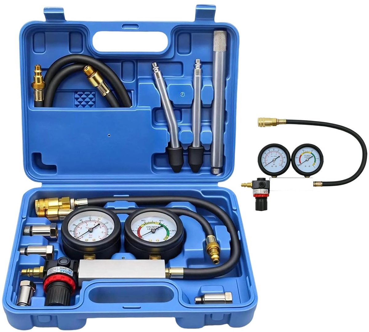 Compression Tester, Double Pressure Gauge with Adapter M10, M12, M14, M18, Compression Tester Gasoline with Extension - ShopVlot