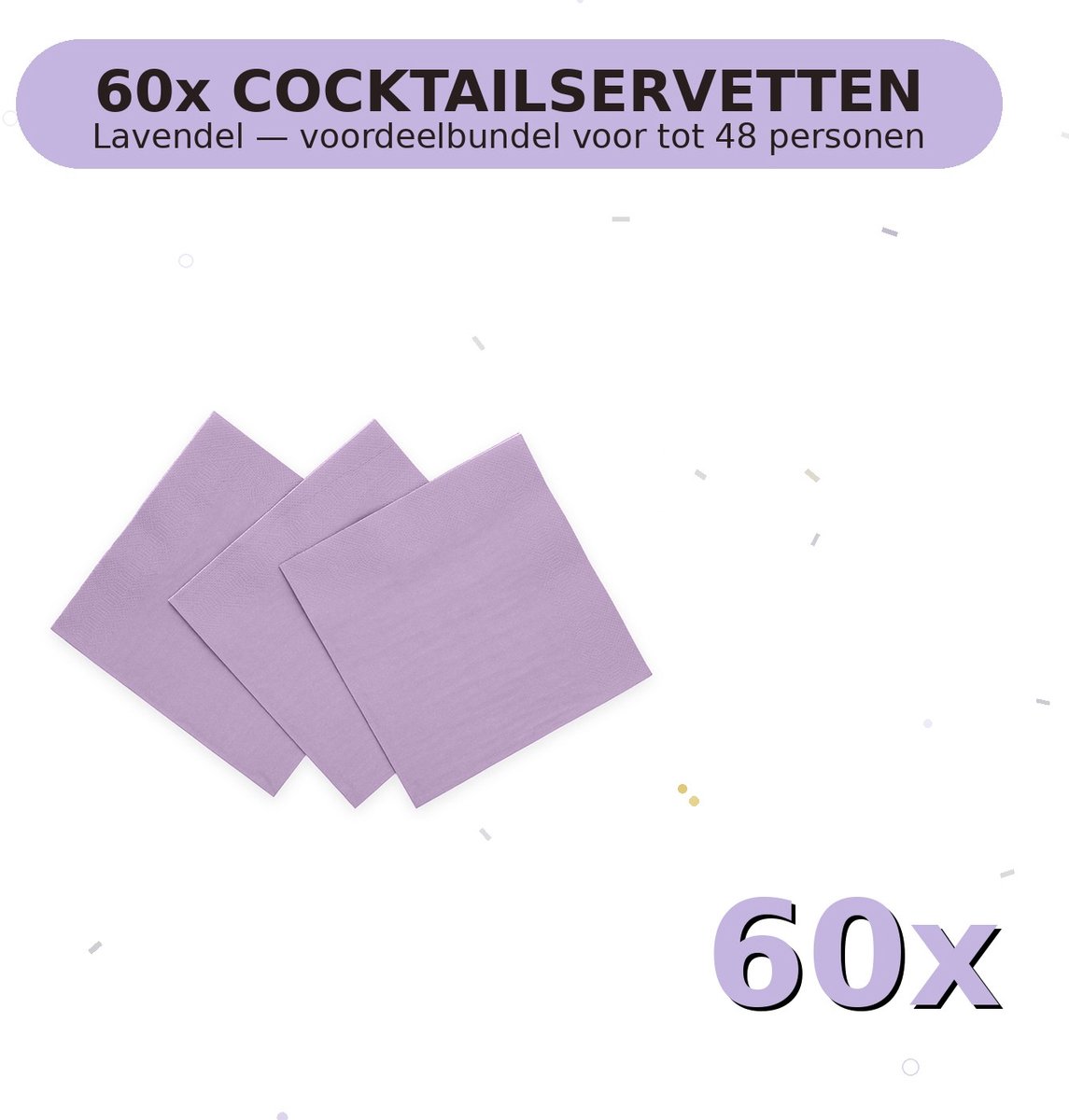 Cocktail servetten 24x24cm FSC Lavendel - Voordeelverpakking 60 Stuks voor tot 48 Personen - Feestartikelen