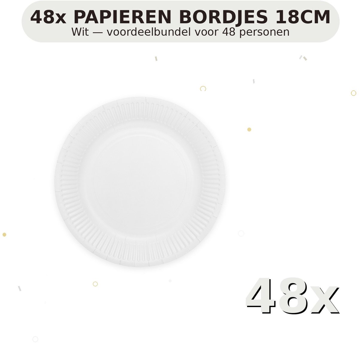 Bordjes 18cm FSC Wit - Voordeelverpakking 48 Stuks voor tot 48 Personen - Feestartikelen