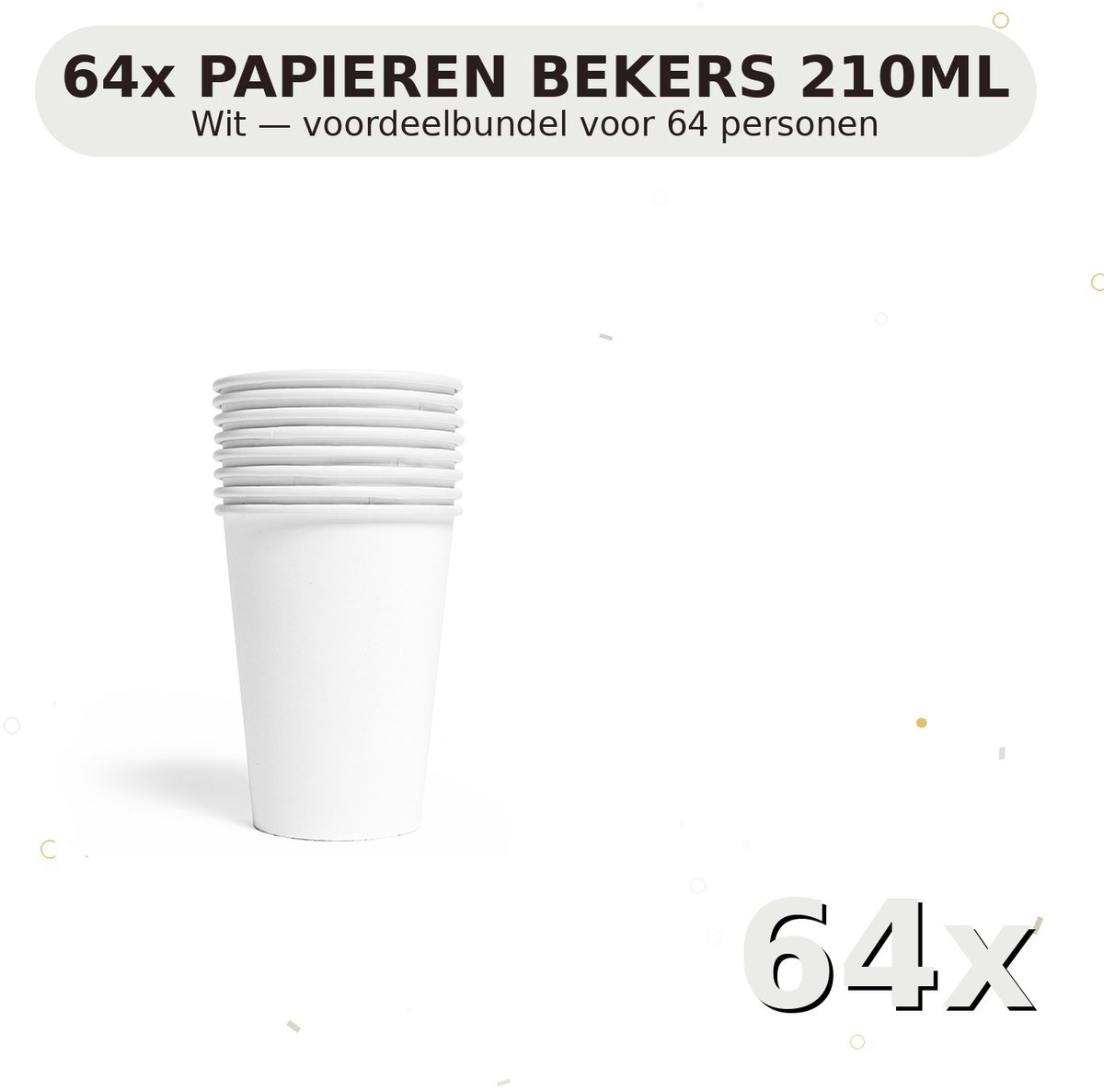 Bekers 210ml FSC Wit - Voordeelverpakking 64 Stuks voor tot 64 Personen - Feestartikelen