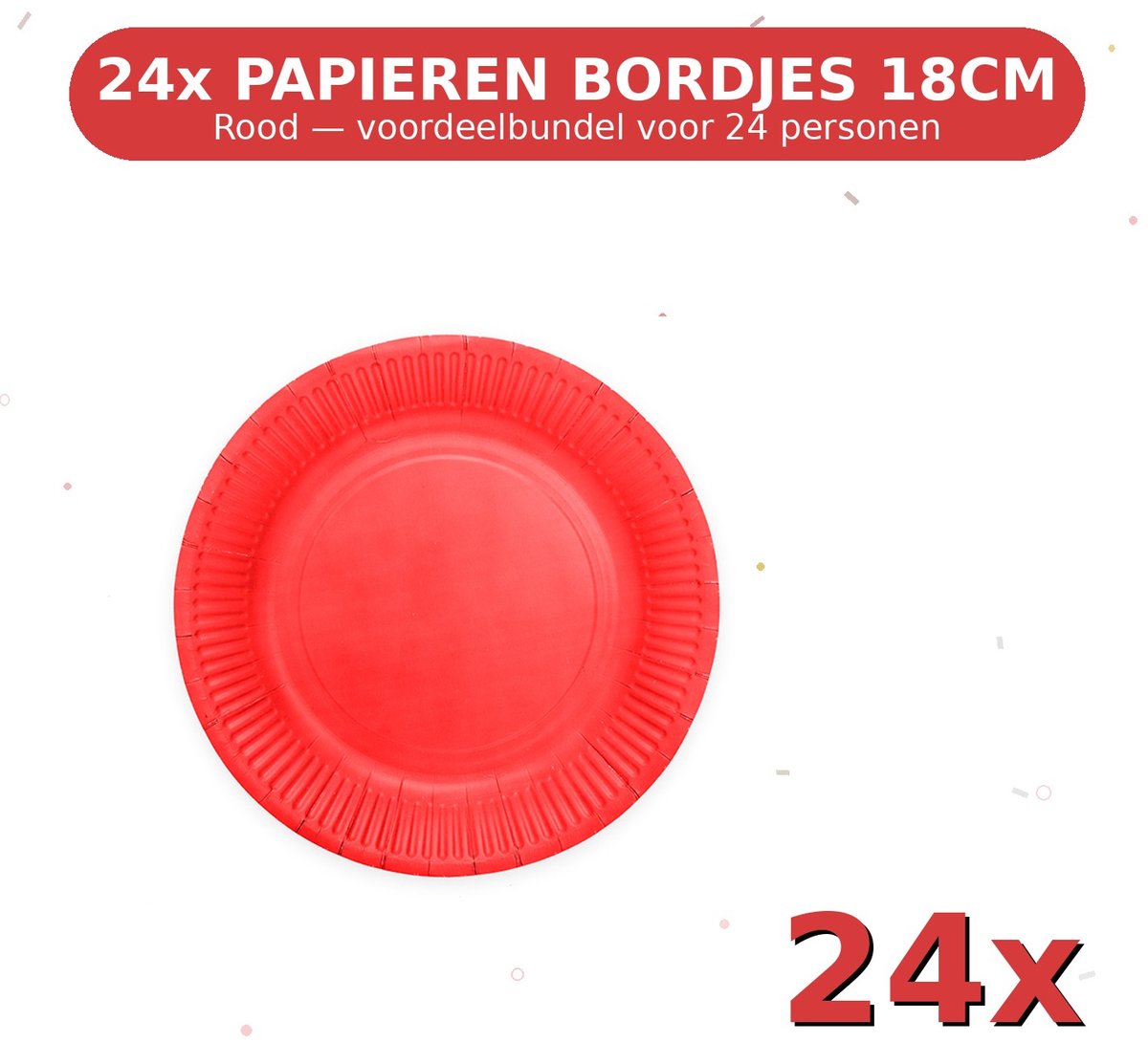 Bordjes 18cm FSC Rood - Voordeelverpakking 24 Stuks voor tot 24 Personen - Feestartikelen