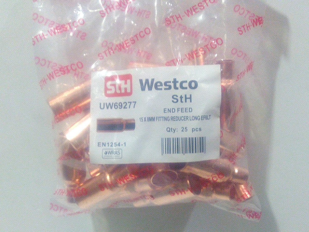 15mm x 8mm Copper Mounting Reducer Long EF6LT - End Feed Plumbing Connector - ShopVlot
