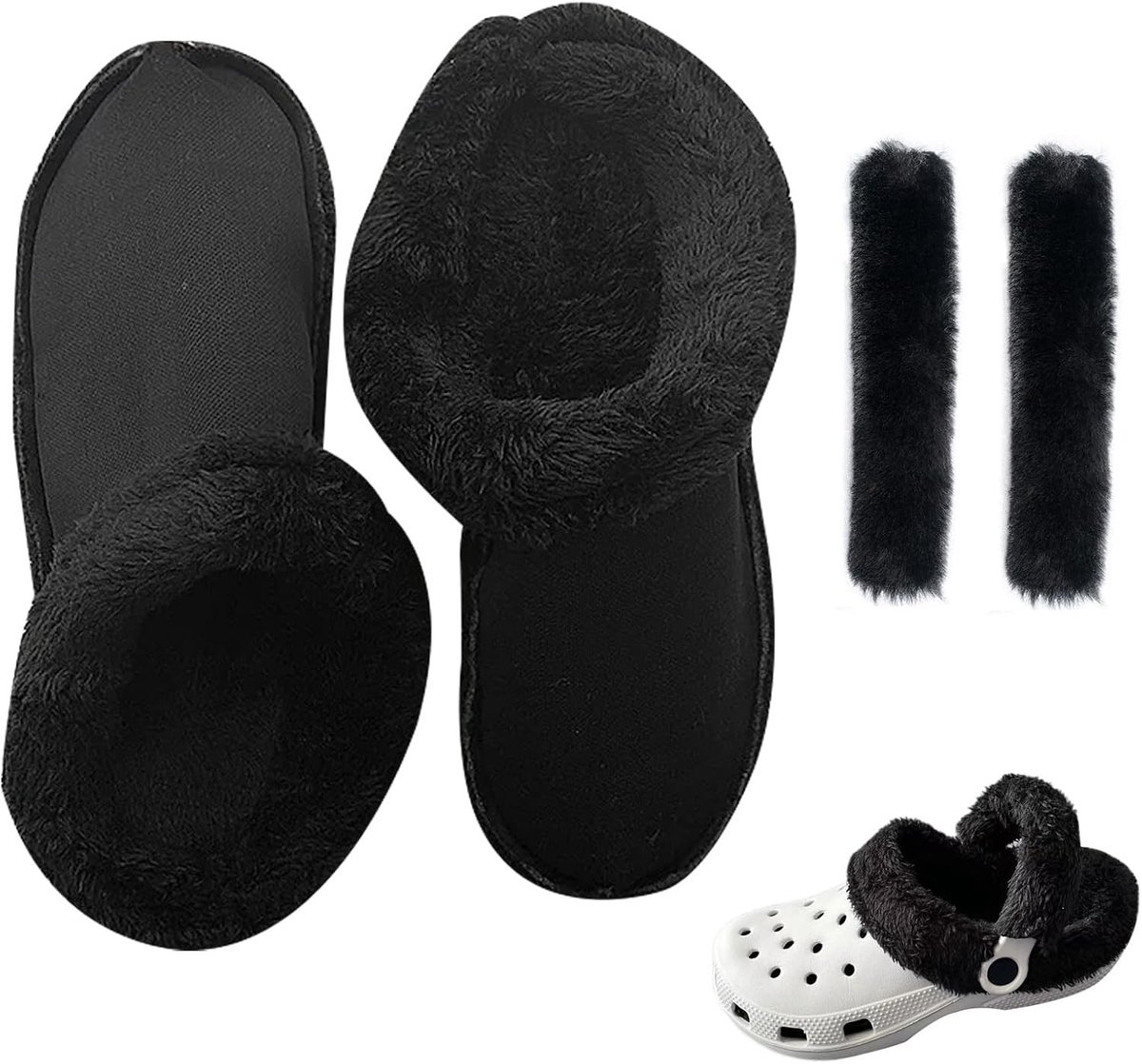 Zachte Fleece Inlegzolen voor Klompen en Schoenen - Comfortabele Voering met Vetersluiting - Zwart, Warm, Ademend