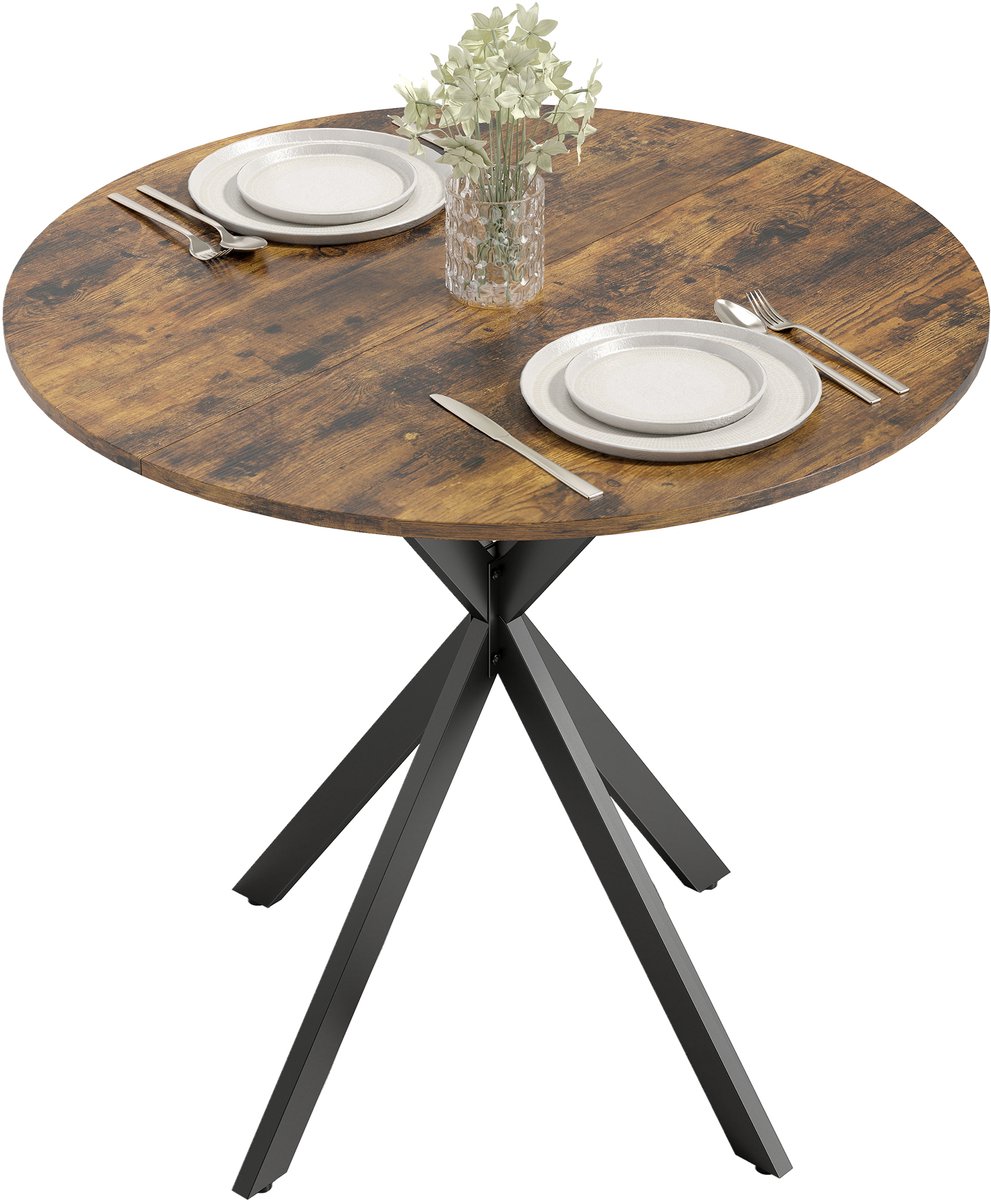 Homcom Eettafel-Spaanplaat, staal-80L x 80B x 75H cm-Rustiek bruin