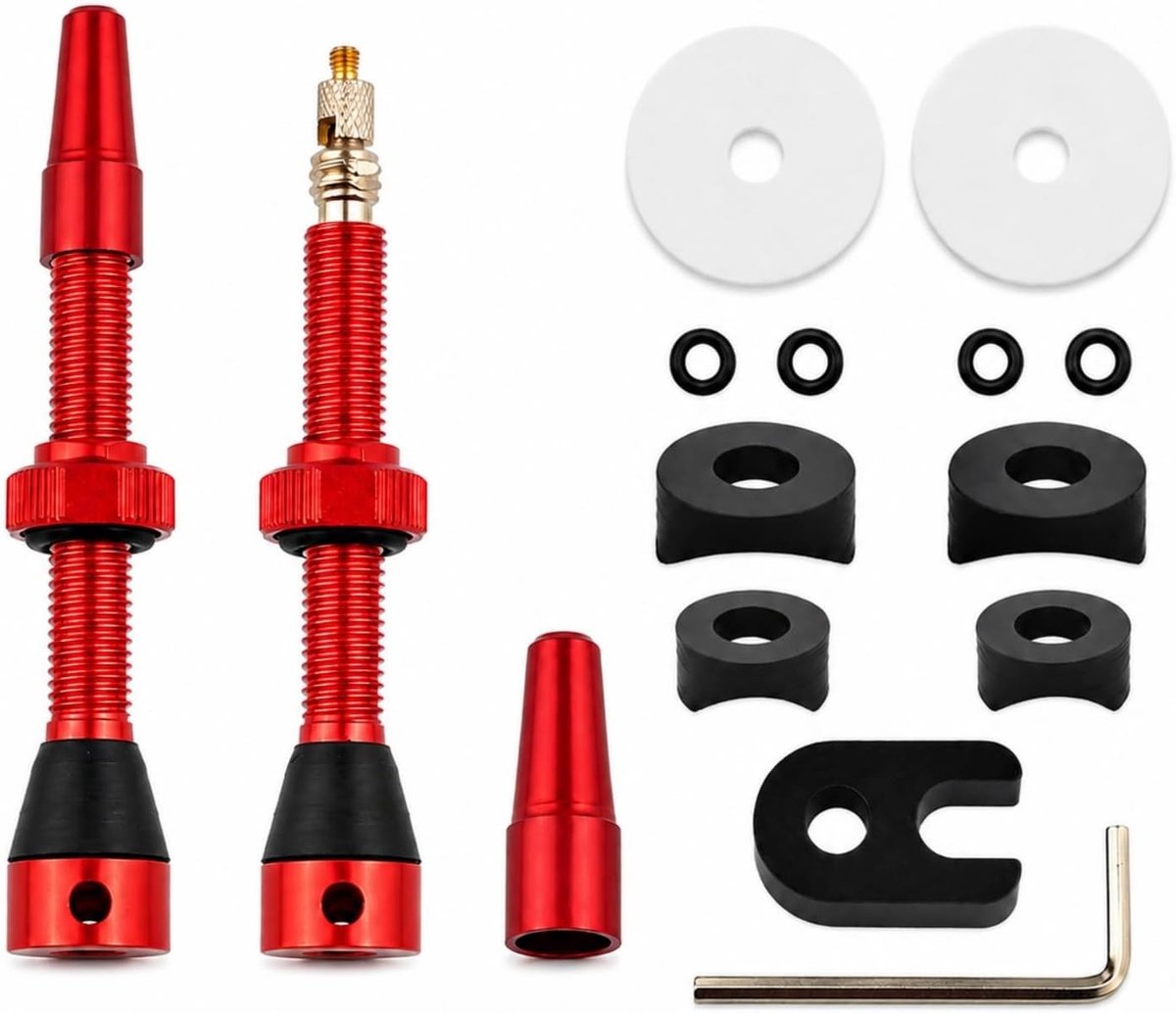 Tubeless Ventielen 44mm Rood voor MTB - Lichtgewicht Aluminium Franse Ventielen voor Optimale Prestaties