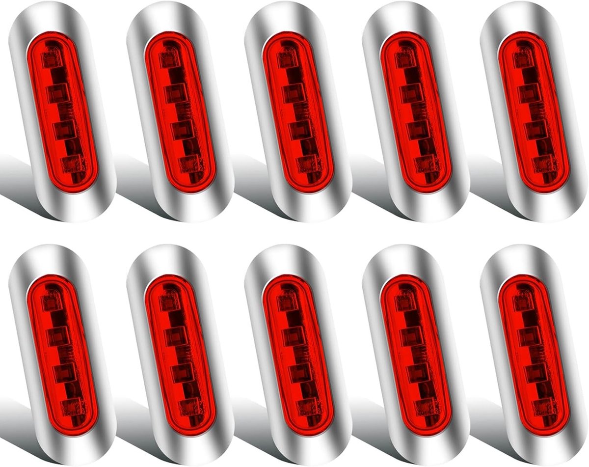 10 LED Zijmarkeringslampen met 4 LEDs, 12V/24V, Universeel voor Vrachtwagen, Caravan en Boot, Rood, Veiligheid en Zichtbaarheid