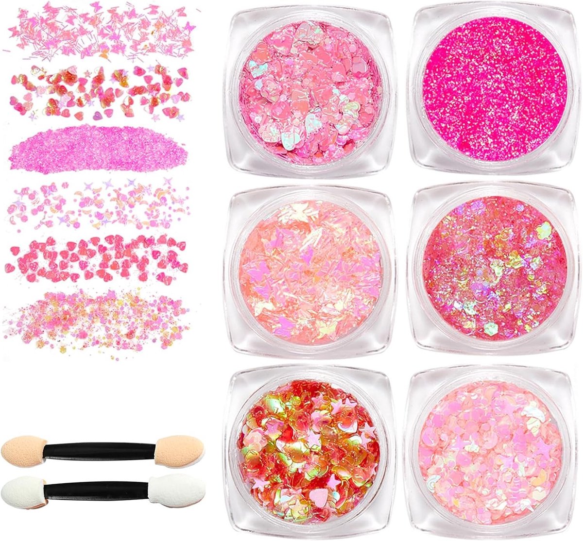 Festival Glitter Set voor Gezicht en Haar, Glitter Gel en Sequins voor Makeup, Perfect voor Halloween en Carnaval (Roze)