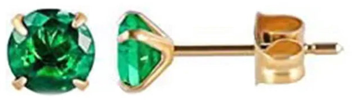 Stalen Ronde Oorstekers Goudkleurig Zirkonia 5 mm – Groen