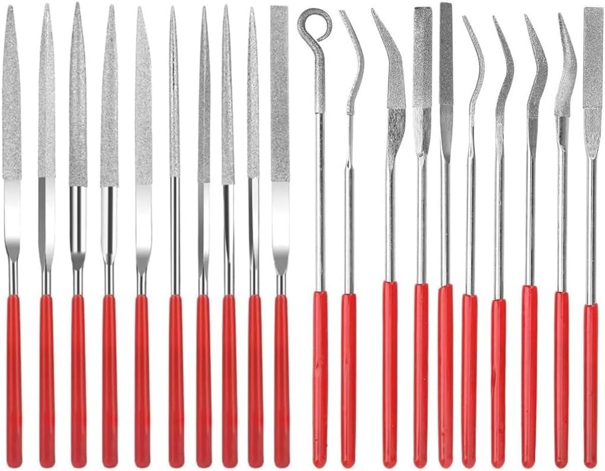 Set van 20 Mini Vijlenset met Rubber Handvat voor Hout, Metaal, Glas en Keramiek - Perfect voor 3D Printen en Modelbouw met Herbruikbare Plastic Zak