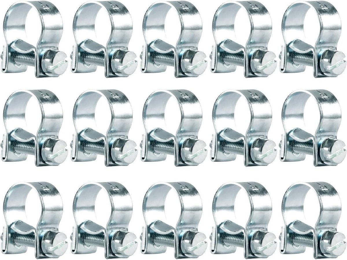 Hose Klemmen 12-14mm voor Reparatie van Slangen - 15 Stuks Stalen Klemmen voor Mini Gasleidingen, Ideaal voor Bevestigen van Kleine Diameter Slangen, Gegalvaniseerd Ijzer