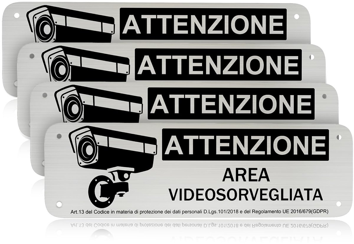 Videobewakingsgebied stickers 15 x 5 cm - aluminium - 4 stuks - waarschuwt voor camera's - ShopVlot