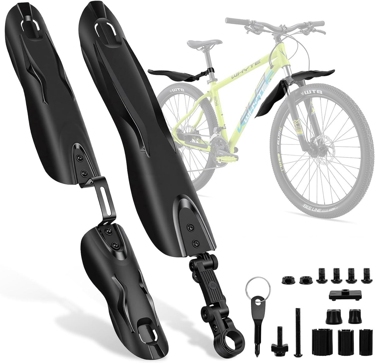 Fiets Spatbord Set voor Mountainbikes 24-29 Inch, Inclusief Gereedschap, Bescherming tegen Vuil en Modder