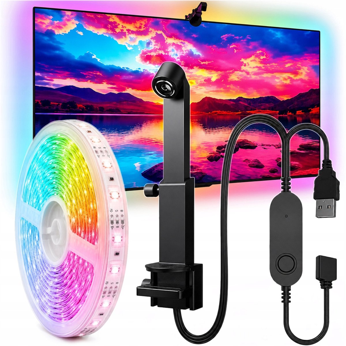 Majestix Smart Ambient RGB LED Strip voor TV 45–60 Inch – 2,5 Meter – Beeld- & Muzieksynchronisatie – USB – Afstandsbediening