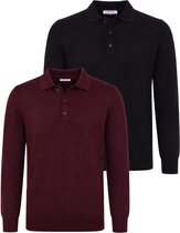 Felix Hardy Set Van 2 Truien Met Polokraag - 100% Katoen Heren Zwart-Bordeaux - M