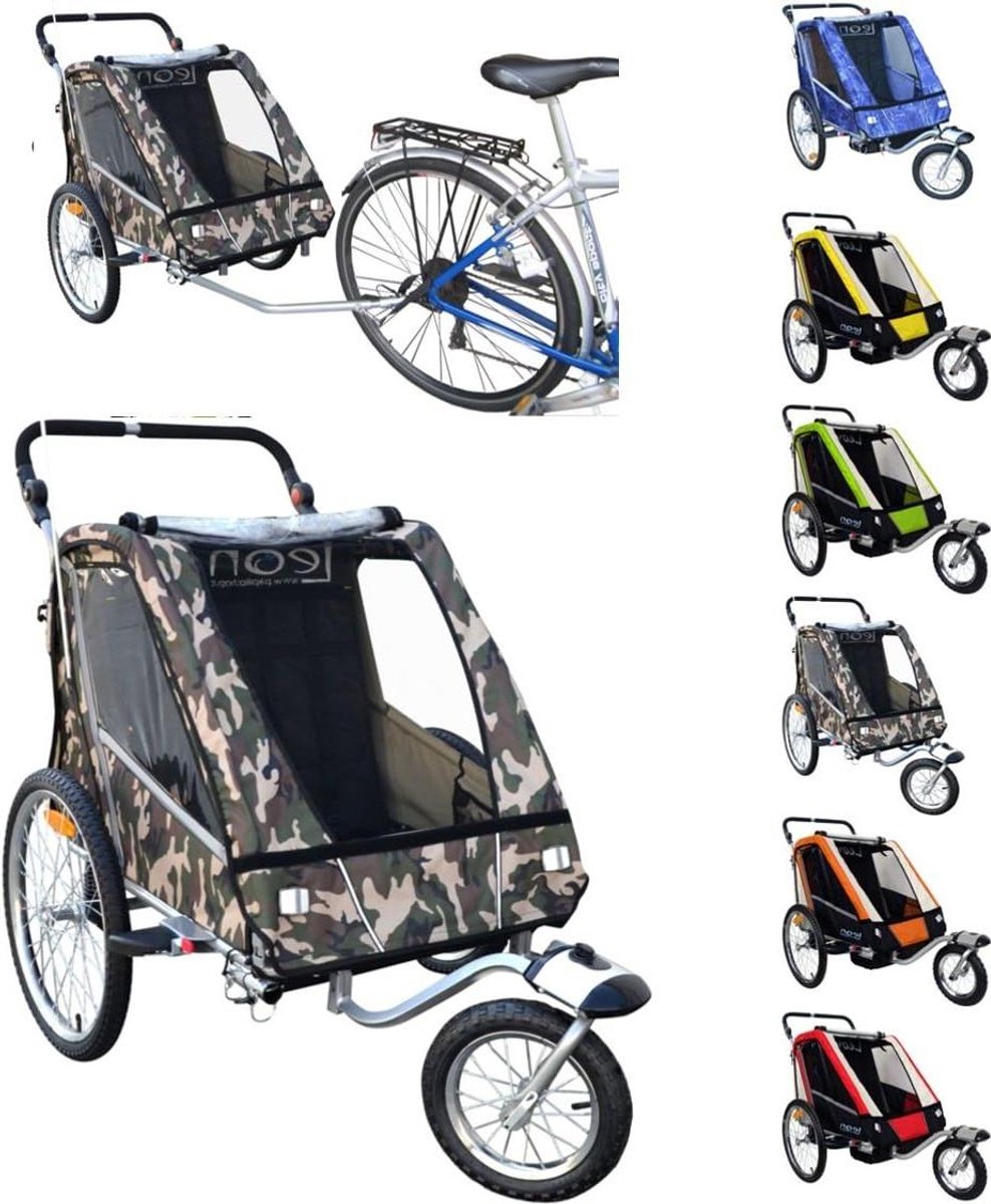 Fietskar Kinderwagen - Dubbelzitje Aanhanger - Actief Gezin - Geveerd en Off-road - Voor 2 Kinderen - Camouflage
