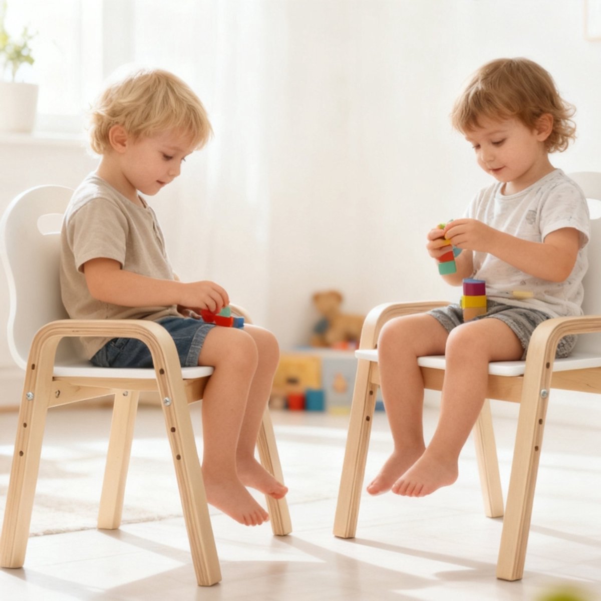 Wishdor Kinderstoel set van 2 - Hoogteverstelbaar - Met armleuningen - Stapelbaar - Scandinavisch - Voor kinderen 3-15 jaar - Hout - Wit - 39 x 34 x 61,5 cm