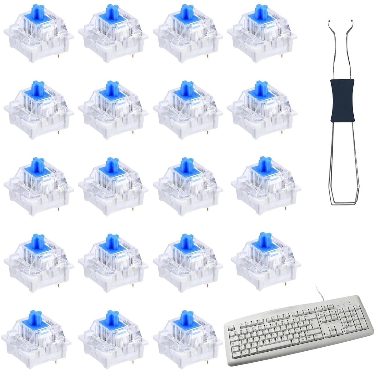 3 Pin Mechanische Toetsenbord Switches Set met Uittrektool - 20 Stuks Blauw voor Gaming en Typen