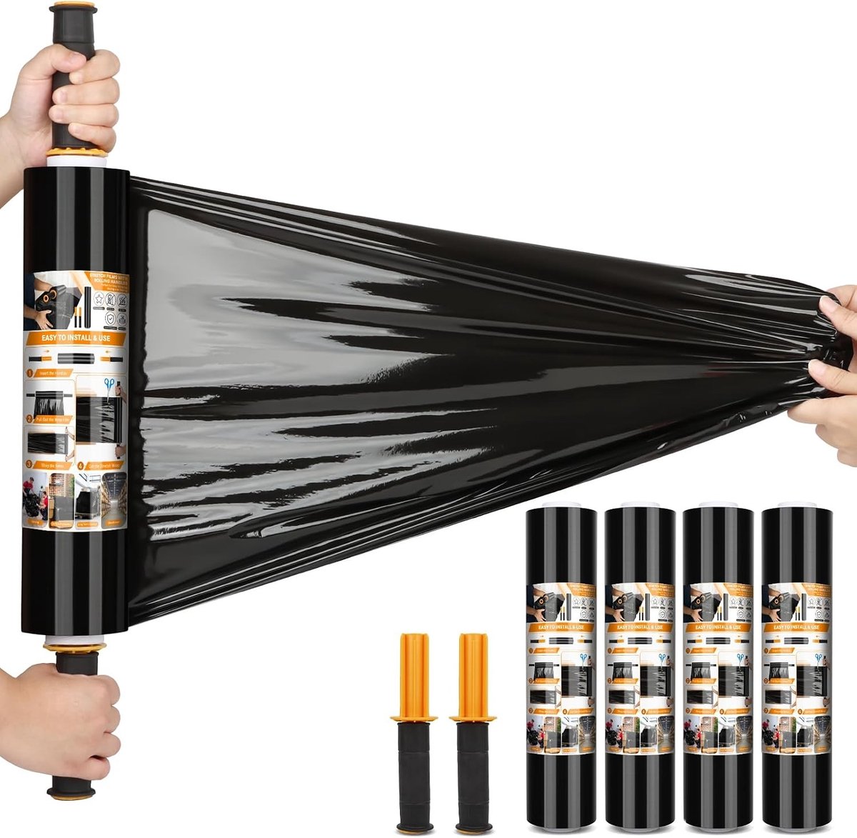 Palletwikkelfolie met Handvatten - Zwart - 38 cm - Industrieel Plastic - Voor Verhuizingen en Verpakkingen